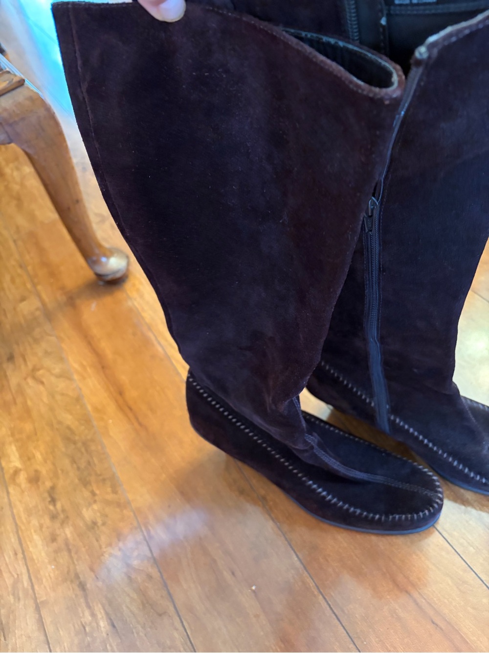 AEROSOLES Dark Brown Suede Wedge Knee Boots